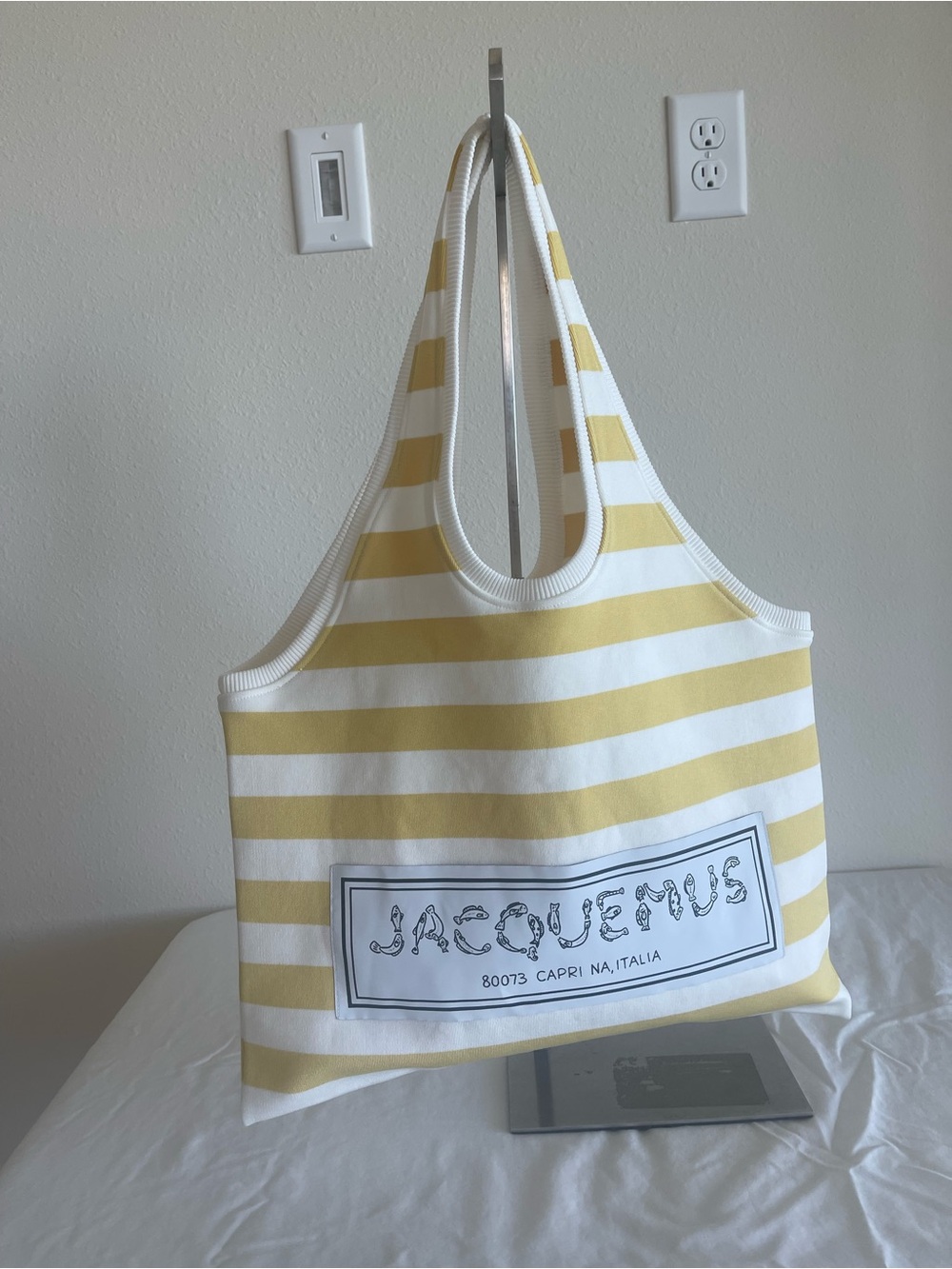 Jacquemus Shoulder bag Hobo ‘Le Sac Marcel ’ - White Yellow Stripe Viscose NWT